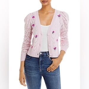 Aqua Embroidered Pointelle Cashmere Cardigan